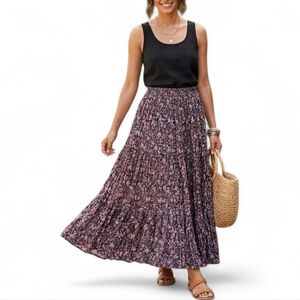Lucky Brand Vintage Floral Smocked Maxi Broom Skirt